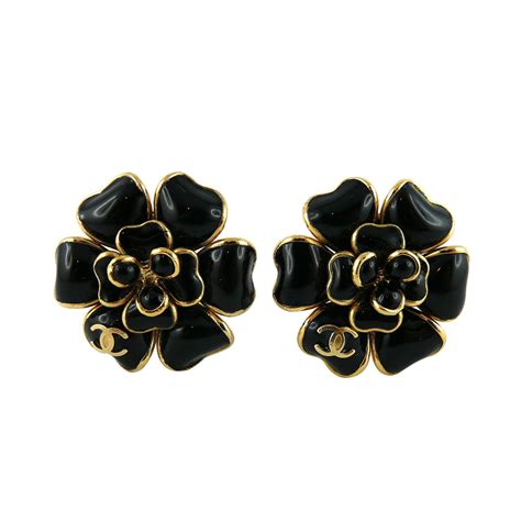 chanel black camellia earrings|real coco chanel earrings price.